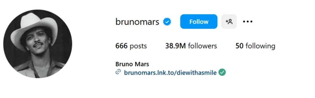 Bruno Mars Social Media Presence