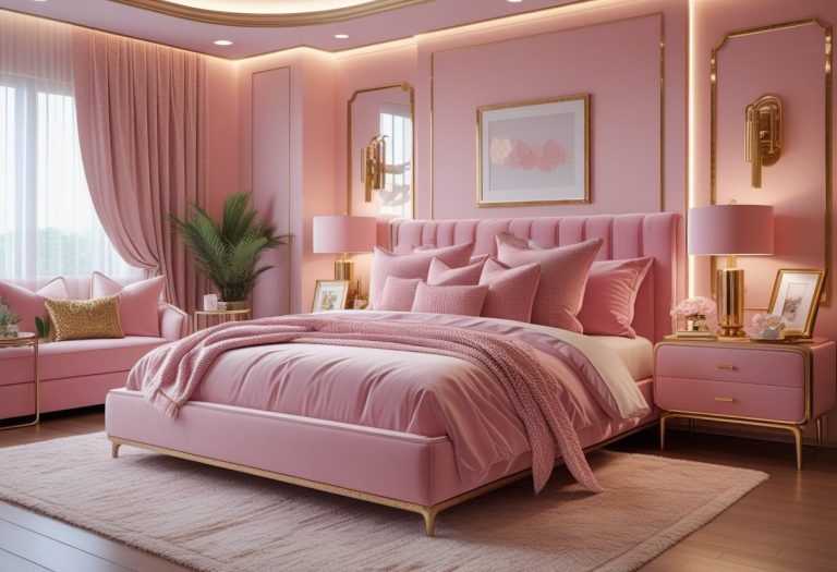 Pink Bedroom with Gold Accents for Elegant Cozy Style