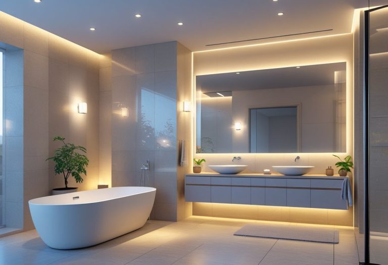 Modern Bathroom: Luxury Meets Function with Marble & Lighting