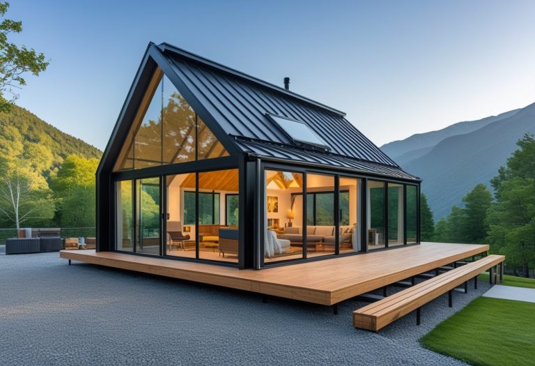 Modern Glass House with Metal Roof & Mountain View Deck