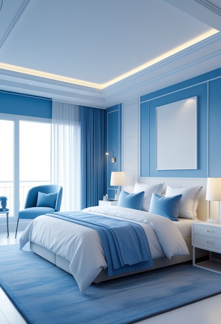 Blue & white bedroom