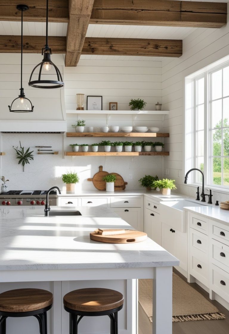 Bright Farmhouse Kitchen Design with Coastal Charm