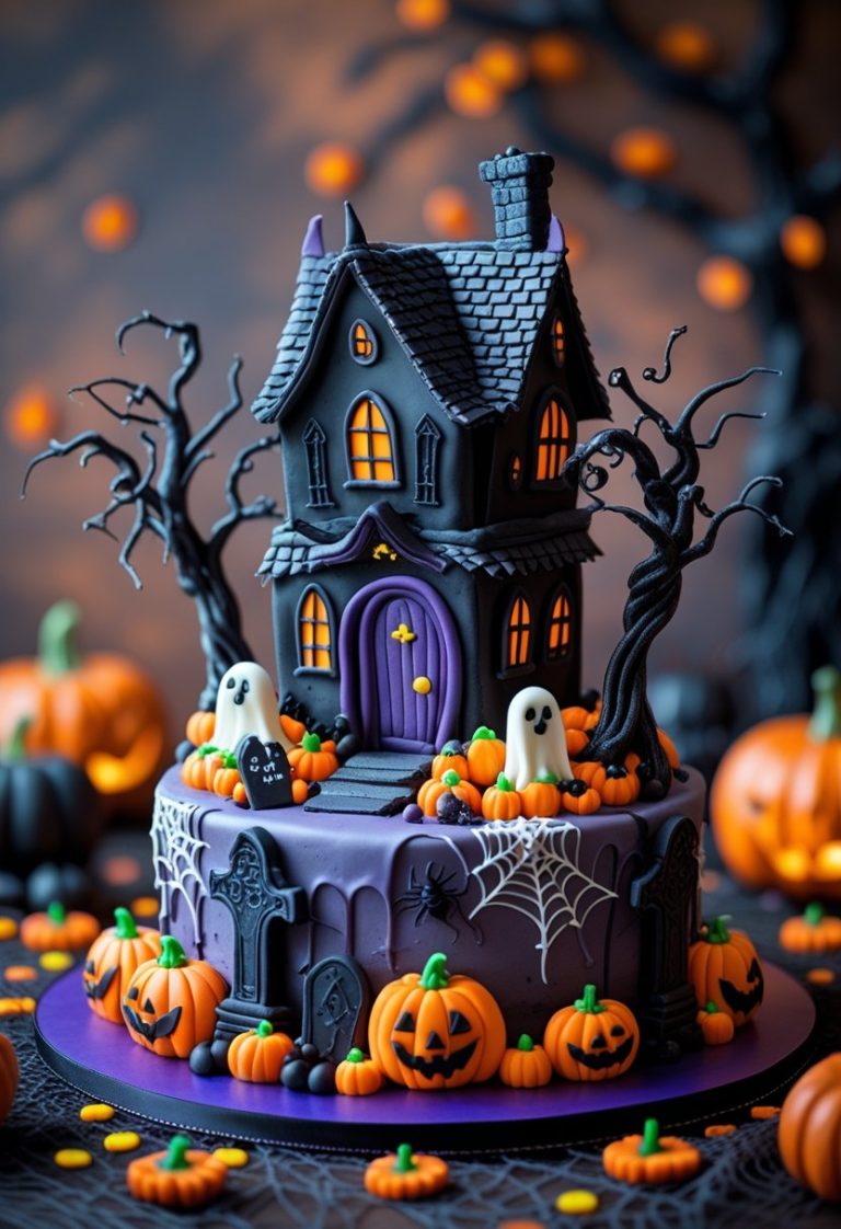 Spooky Haunted House Halloween Cake