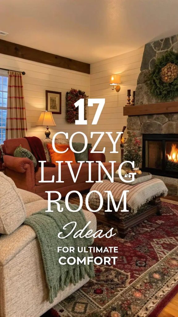 Warm, rustic living room ideas featuring fireplaces, textured blankets, and cozy lighting for ultimate comfort and hygge vibes.